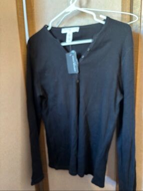 Josephine Chaus Black Ribbed Long-Sleeve Henley XL NWT